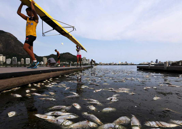 Brazil’s Guanabara Bay, into which hundreds of tons of untreated sewage flow annually